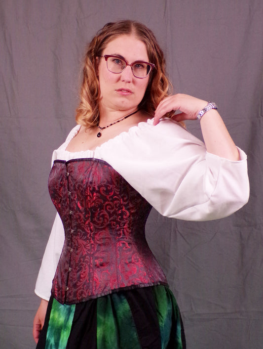 Edwardian Corset- Red Brocade