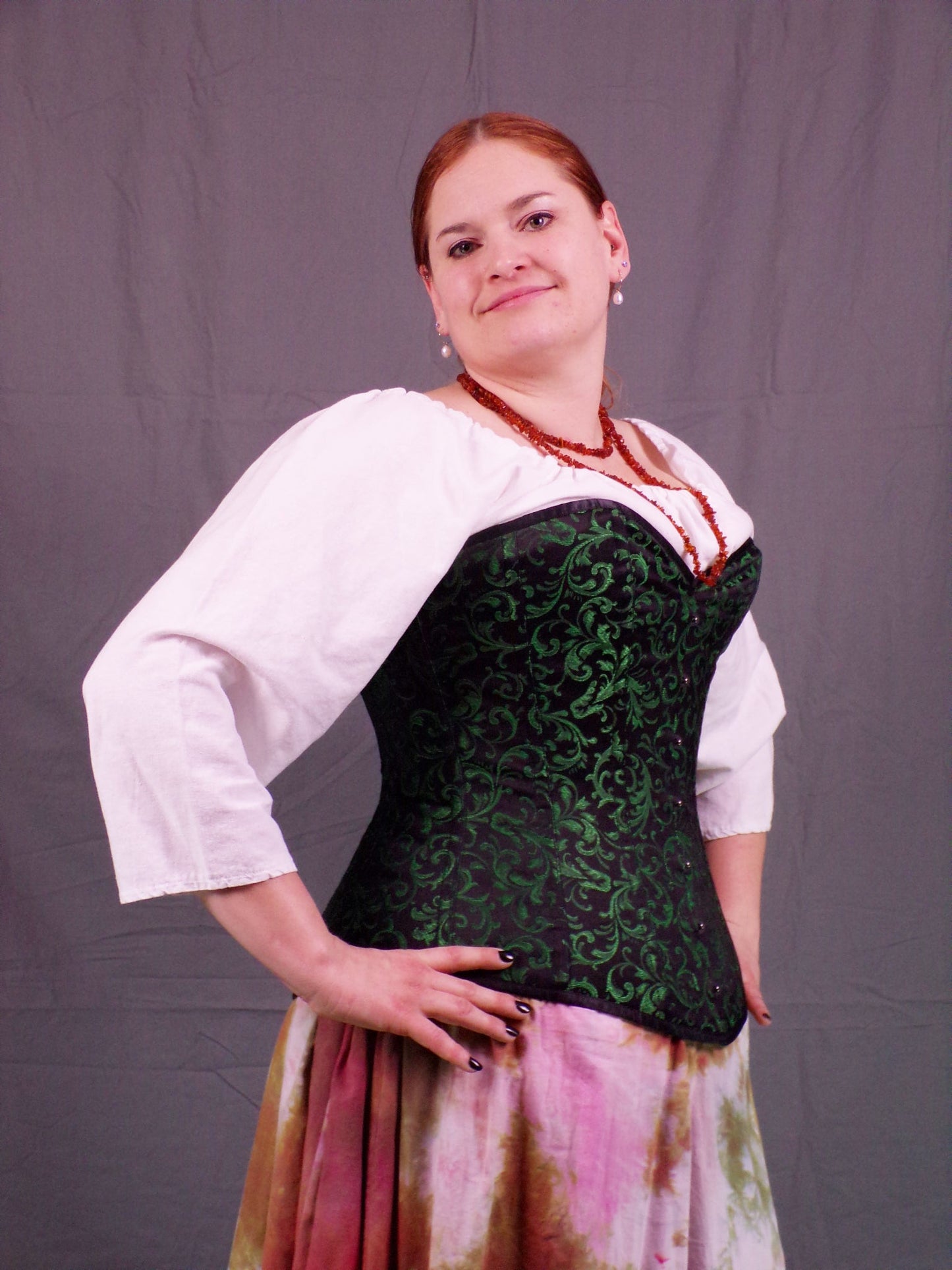 Sweetheart Corset- Green Brocade