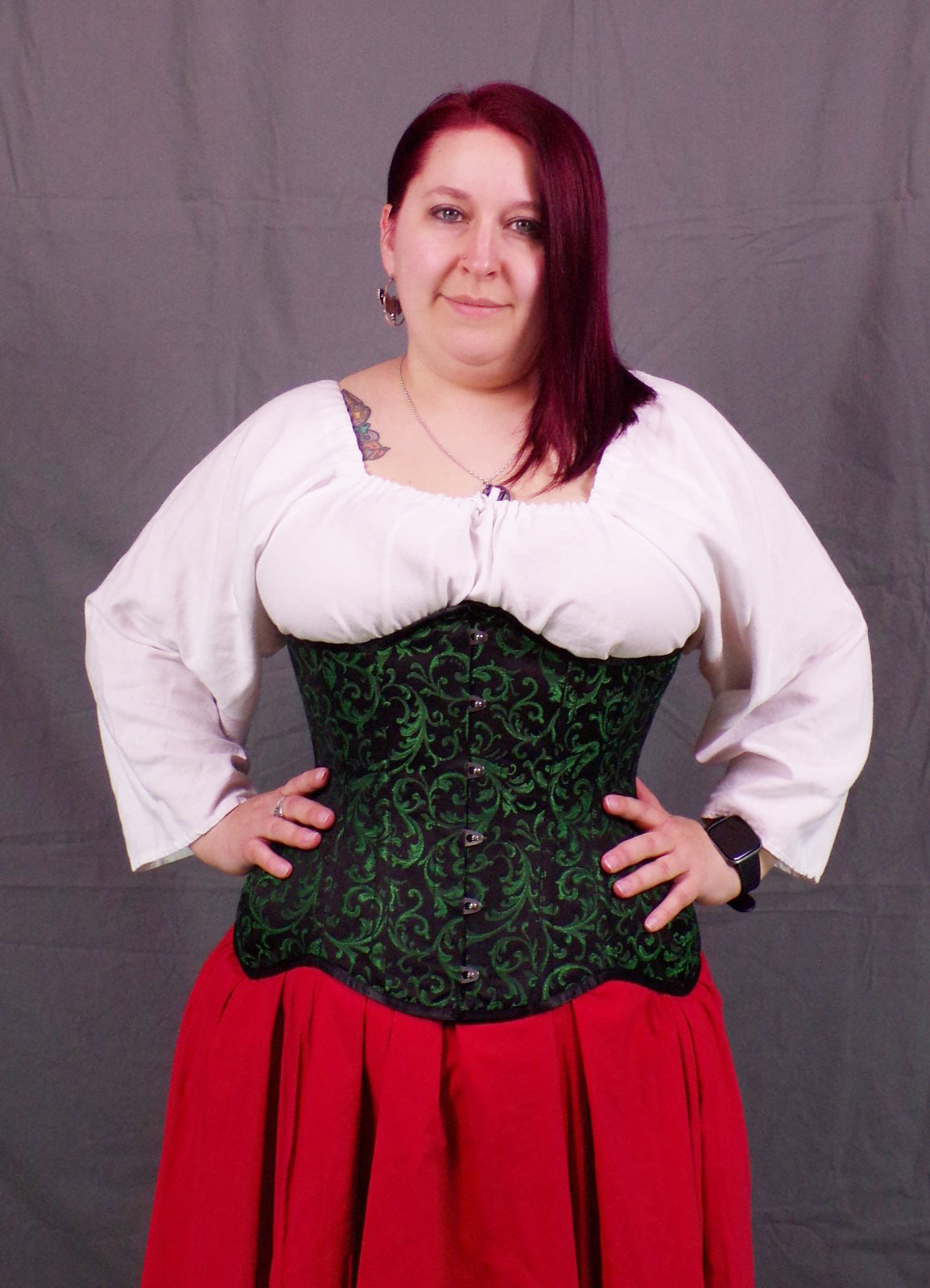 Underbust Corset- Green Brocade
