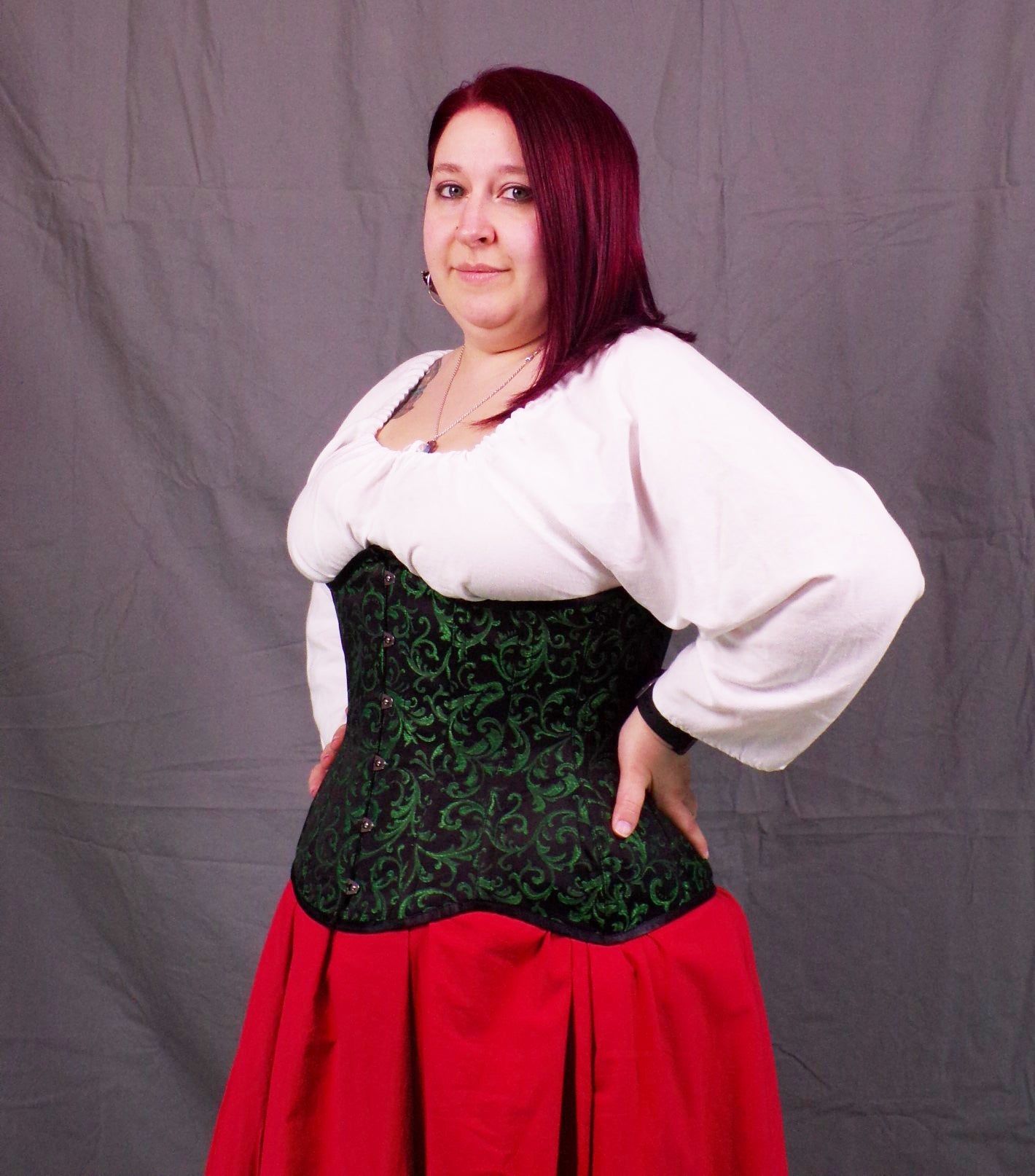 Underbust Corset- Green Brocade