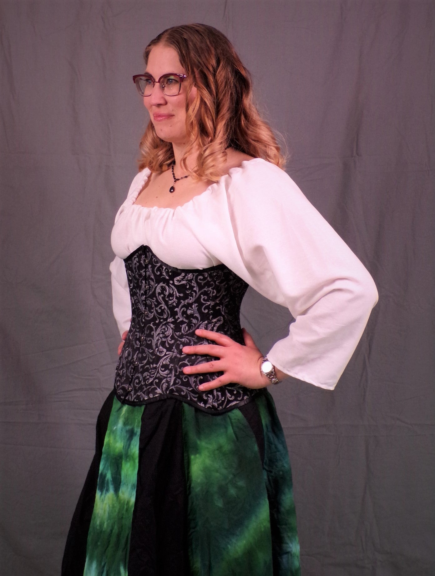 Underbust Corset- Silver Brocade